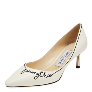 JIMMY CHOO 周仰杰 女士ROMY 60系列白色牛皮高跟鞋 ROMY 60 JCA 194 LATTE/BLACK 35