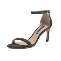 STUART WEITZMAN 斯图尔特·韦茨曼 SW 女士银黑色闪光织物高跟凉鞋 NUNAKEDSTRAIGHT BLACK NIGHTTIME 37