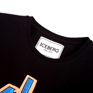 ICEBERG冰山 19秋冬新款 男士黑色棉质字母图案圆领短袖T恤19II1P0 F01A 6309 9000 M码