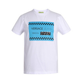 VERSACE JEANS 范思哲 奢侈品 男士白色棉质LOGO图案短袖T恤 B3GTB76A 36610 003 XL码