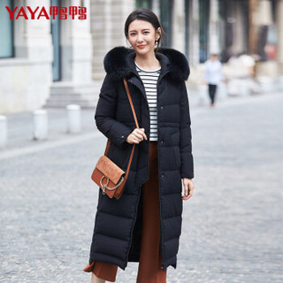 鸭鸭（YAYA）羽绒服女长款连帽时尚纯色韩版宽松女装外套 B-57675 银灰 170