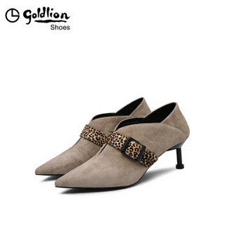 金利来（goldlion）女鞋尖头深口单性感豹纹皮带扣装饰细高跟鞋62994007722P-杏色-34码