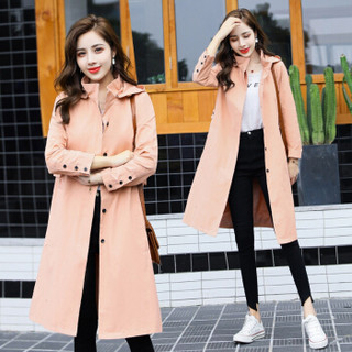 BANDALY 2019秋季新品女装风衣女中长款小个子外衣流行英伦风外套 GZZXFS9001 粉色 XL