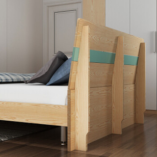 A家家具 床 现代简约卧室双人床架子床 北欧马卡龙套系撞色单人床框架床 1.5米床+床垫 JB1931