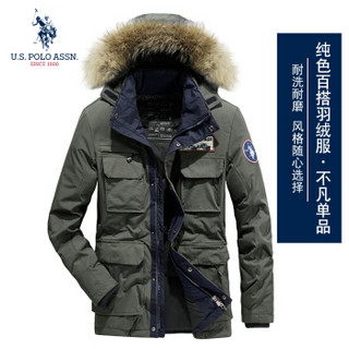 U.S. POLO ASSN. 羽绒服男2019秋冬新款韩版中长款加厚连帽保暖男装外套羽绒服大衣 6194117031 卡其 3XL