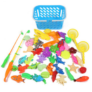 爸爸妈妈（babamama）钓鱼玩具 钓鱼池儿童早教益智玩具 带磁性可装水带充气床收纳筐 蓝色 B3010（定制）