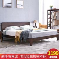 家逸实木床1.8米双人床板式床北欧现代简约卧室家具白橡木床