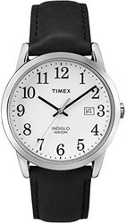 TIMEX EASY 阅读器日期 full-size 皮革表带手表