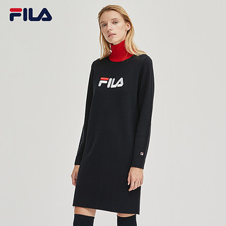 FILA 斐乐官方女子连衣裙2019冬季新款商务优雅高领绵羊毛长裙