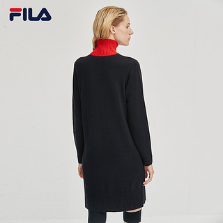 FILA 斐乐官方女子连衣裙2019冬季新款商务优雅高领绵羊毛长裙