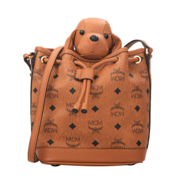 mcm 女士棕色小狗摆件抽绳式水桶包单肩包斜挎包 myz8axl46co001