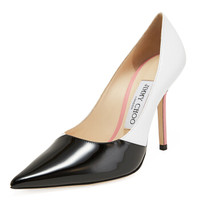 JIMMY CHOO 周仰杰 女士LOVE 100系列粉黑白拼色牛皮羊皮拼接高跟鞋 LOVE 100 ZYM 194 35