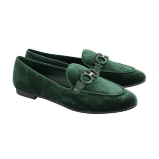 Salvatore Ferragamo 菲拉格慕 经典款女士Gancini系列深橄榄绿色织物/羊皮革莫卡辛鞋 0715312_1D _ 75