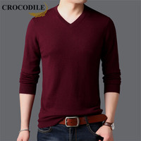 鳄鱼恤（CROCODILE）羊毛衫 男士2019秋冬新款时尚潮流套头V领打底衫毛衣 721-1-X6501 枣红 180/120