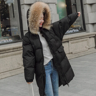 AUDDE 2019冬季新款女装新品棉服女中长款韩版宽松外套棉衣 WLPZJBK01A （0023款）米色+灰白毛领 L