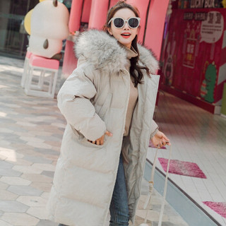 AUDDE 2019冬季新款女装新品棉服女中长款韩版宽松外套棉衣 WLPZJBK01A （0023款）米色+灰白毛领 L