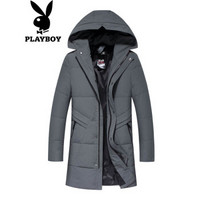 花花公子（PLAYBOY）羽绒服男士加厚外套2019冬季新款纯色时尚保暖中长款男装 灰色 XL/180