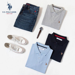 U.S. POLO ASSN. Polo衫男长袖秋季纯棉套头刺绣商务休闲男士上衣5193205056 浅蓝色 XL