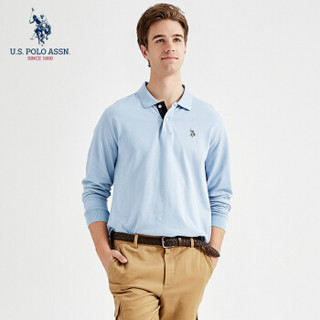 U.S. POLO ASSN. Polo衫男长袖秋季纯棉套头刺绣商务休闲男士上衣5193205056 浅蓝色 XL