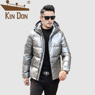 金盾（KIN DON）羽绒服 男2019冬季新款休闲百搭加厚保暖连帽亮面后背印花外套 QT2009-Y195-2 银灰色 L