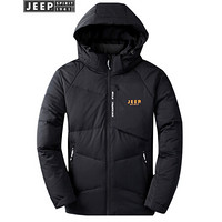 吉普(JEEP)羽绒服男青年男士可脱卸帽厚款休闲保暖外套2019冬季男装863067 黑色 L