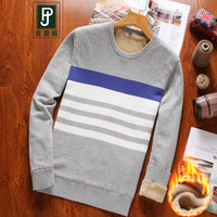 吉普盾 毛衣男士休闲圆领加绒打底衫男 灰色 XL