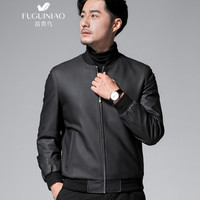 富贵鸟(FUGUINIAO)真皮皮衣男2018新款韩版秋冬休闲皮夹克外套男装 黑色 2XL