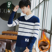 吉普盾 毛衣男装韩版修身休闲男士加绒毛衣 宝蓝色 L