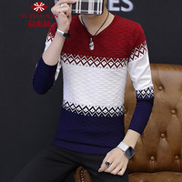 俞兆林（YUZHAOLIN）针织衫 男士时尚拼接圆领毛衣1109-M834酒红色XL