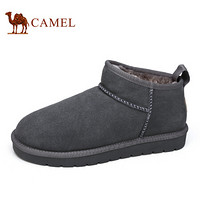 骆驼（CAMEL） 时尚短款加绒牛皮男雪地靴 A842275064 灰色 39