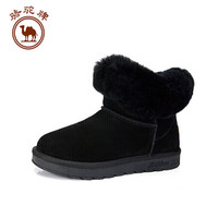 骆驼 CAMEL牌 雪地靴女皮毛一体短筒加厚保暖防滑 W84502500 黑色 36/230码