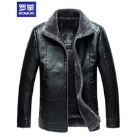 罗蒙(ROMON)皮衣男加绒加厚 2019秋冬新款商务休闲男士修身皮夹克外套男 8PY990012 黑色 180/XL