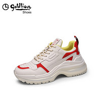 金利来（goldlion）女鞋休闲运动潮流撞色松糕厚底老爹鞋66391010280X-红色-36码