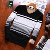 吉普盾 加绒毛衣男韩版休闲男士针织衫 黑色 3XL