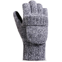 GLO-STORY毛线手套男女 冬季针织手套半指翻盖男女羊毛加绒加厚保暖户外骑行手套 MST844214 灰色