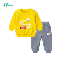 迪士尼(Disney)儿童衣服男童套装休闲服宝宝抓绒卫衣圆领上衣裤子家居服183T842 黄色 6个月/身高66cm