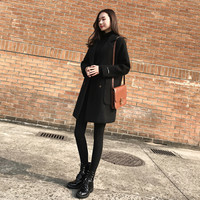 沫欣 2019秋冬新品女装流行大衣女冬小个子毛呢外套宽松加厚赫本呢子大衣 zx5440-8985MX 黑色 L