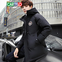 卡帝乐鳄鱼（CARTELO）加拿大风羽绒服男2019冬季新款中长款时尚大毛领大鹅加厚保暖外套 820黑色 L