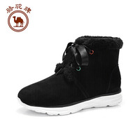 骆驼 CAMEL牌 雪地靴女皮毛一体保暖加绒圆头防滑系带 W84275505 黑色 38/240码