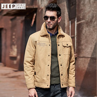 Jeep 吉普 棉服男加绒加厚翻领外套2019秋冬新款男装衣服棉衣男装风衣棉袄 LWS1512 卡其 XL