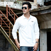 吉普（JEEP）长袖POLO衫T恤男2019秋季新品翻领纯色棉质男士男装FSMS1327 白色 M