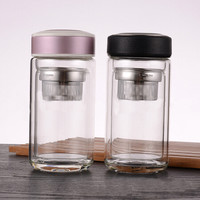 鲁凤来 匡迪系列 双层玻璃杯 带盖透明商务泡茶水杯 定制logo广告礼品杯 35个 （企业专供）