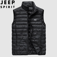 吉普 JEEP 羽绒马甲男2019春秋新品男士立领轻薄羽绒马夹男外套 XY0071 黑色 M