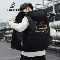 富铤 FORTEI 马甲男2019秋冬新款潮流时尚休闲宽松纯色百搭男士保暖连帽背心男  JSWZ9069 黑色 4XL