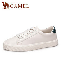 骆驼（CAMEL） 女士 简约风新意撞色圆头系带小白鞋 A93228618 米/军绿 38