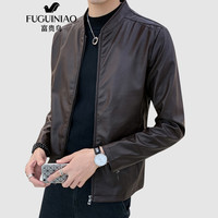 富贵鸟(FUGUINIAO)皮衣男2019秋装新款休闲修身皮夹克男韩版时尚立领上衣外套 咖啡 M
