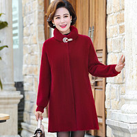 凡淑 妈妈装外套2019秋冬新品女装中长款中老年呢子大衣洋气高贵上衣 JXALHM8822 红色 2XL