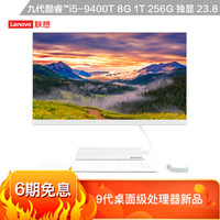联想(Lenovo)AIO逸 个人商务一体机台式电脑23.8英寸(i5-9400T 8G 1T+256G 2G独显 无线键鼠)白