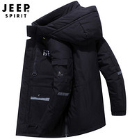 吉普 JEEP 羽绒服2019男士时尚韩版中长款纯色大口袋羽绒外套 D1909 黑色 3XL