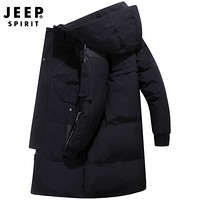 吉普 JEEP 羽绒服2019冬季新款时尚保暖韩版中长款连帽羽绒外套 D1910 黑色 M